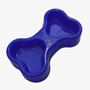 Comedero doble azul en forma de hueso