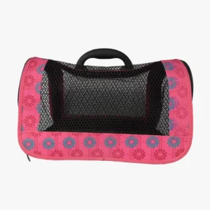 Bolso transportador rosado con flores, de frente